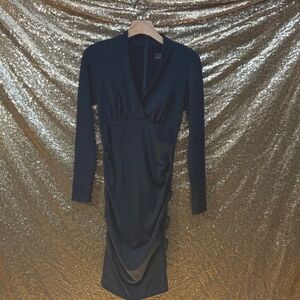 Nicole Miller Vintage Black Long Sleeve Ponte Stretch Ruched Dress (US Small)